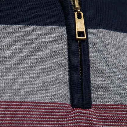 Pullover mit Viertelreißverschluss | Gestreift | Schmal geschnitten | Strickpullover | Herren-Pullover mit halbem Reißverschluss-HauteBerlin