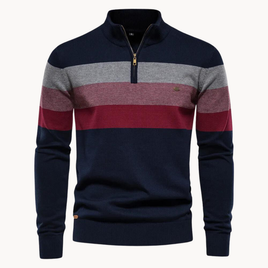 Pullover mit Viertelreißverschluss | Gestreift | Schmal geschnitten | Strickpullover | Herren-Pullover mit halbem Reißverschluss-HauteBerlin