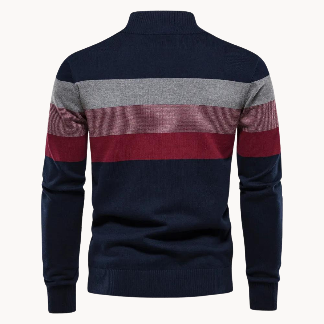 Pullover mit Viertelreißverschluss – Gestreifter Strickpullover mit halbem Reißverschluss für Männer-HauteBerlin