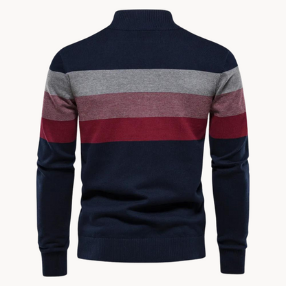 Pullover mit Viertelreißverschluss – Gestreifter Strickpullover mit halbem Reißverschluss für Männer-HauteBerlin