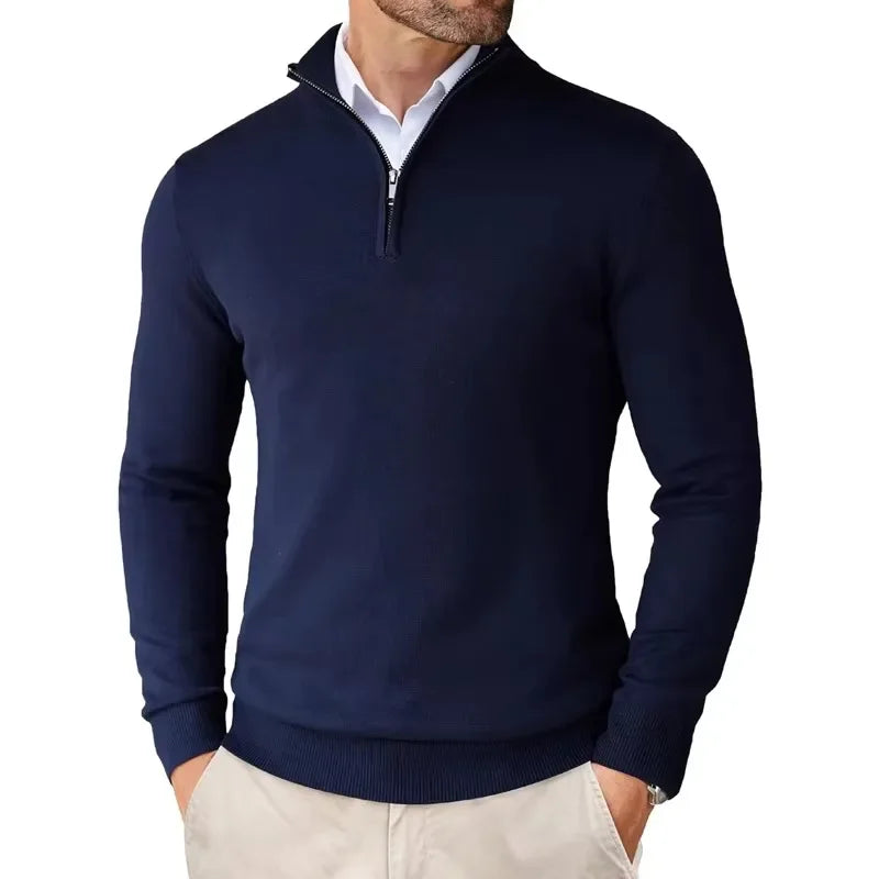 Pullover mit Viertelreißverschluss | Gestrickt | Halbreißverschluss | Polo-Pullover | Herren-Pullover mit Viertelreißverschluss-HauteBerlin