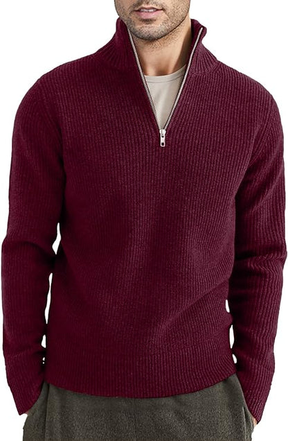 Pullover mit Viertelreißverschluss | Gestrickt | Rippstrick | Polopullover | Herrenpullover mit halbem Reißverschluss-HauteBerlin