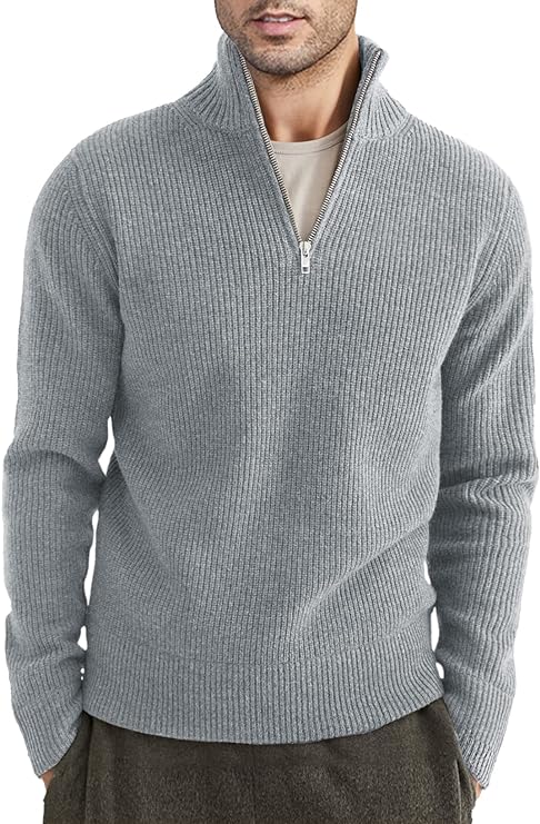 Pullover mit Viertelreißverschluss | Gestrickt | Rippstrick | Polopullover | Herrenpullover mit halbem Reißverschluss-HauteBerlin