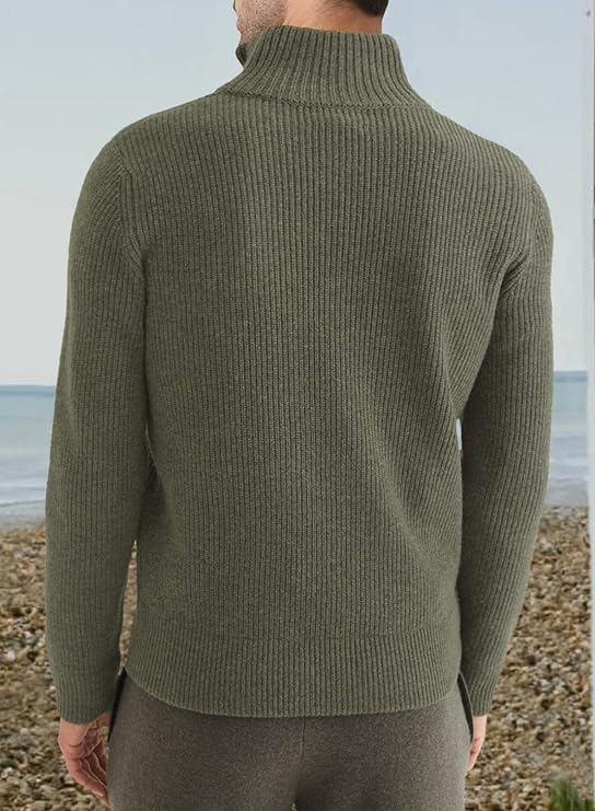Pullover mit Viertelreißverschluss | Gestrickt | Rippstrick | Polopullover | Herrenpullover mit halbem Reißverschluss-HauteBerlin