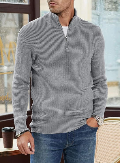 Pullover mit Viertelreißverschluss | Gestrickt | Rippstrick | Polopullover | Herrenpullover mit halbem Reißverschluss-HauteBerlin