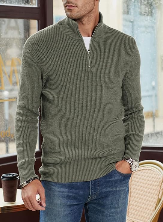 Pullover mit Viertelreißverschluss | Gestrickt | Rippstrick | Polopullover | Herrenpullover mit halbem Reißverschluss-HauteBerlin
