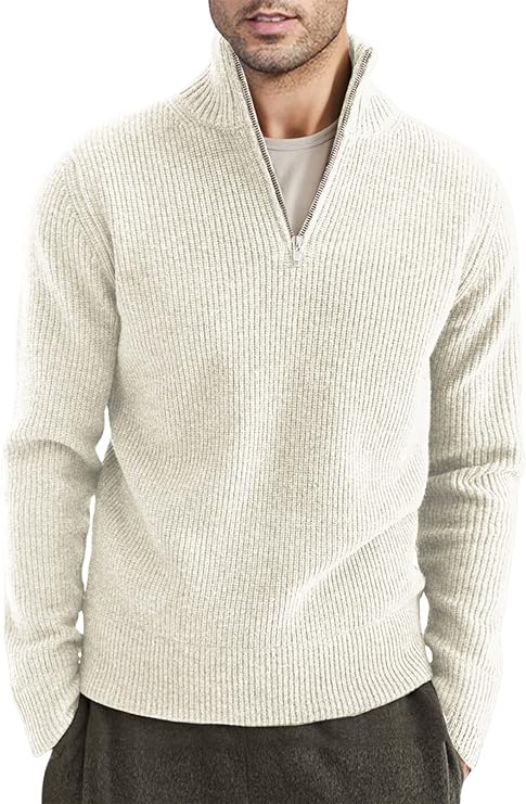 Pullover mit Viertelreißverschluss | Gestrickt | Rippstrick | Polopullover | Herrenpullover mit halbem Reißverschluss-HauteBerlin