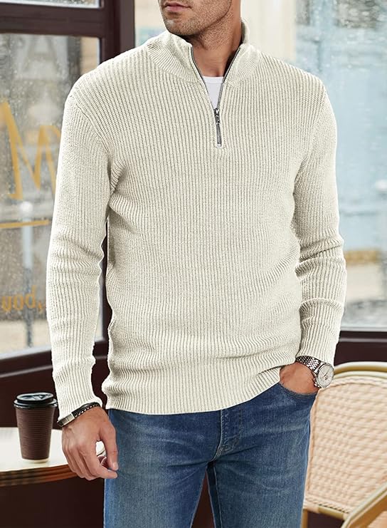 Pullover mit Viertelreißverschluss | Gestrickt | Rippstrick | Polopullover | Herrenpullover mit halbem Reißverschluss-HauteBerlin
