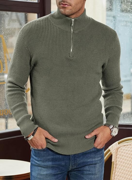 Pullover mit Viertelreißverschluss | Gestrickt | Rippstrick | Polopullover | Herrenpullover mit halbem Reißverschluss-HauteBerlin