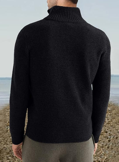 Pullover mit Viertelreißverschluss | Gestrickt | Rippstrick | Polopullover | Herrenpullover mit halbem Reißverschluss-HauteBerlin