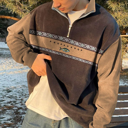Pullover mit halbem Reißverschluss – Lässig – Oversized – Sweatshirt – Herren-Pullover mit Viertelreißverschluss-HauteBerlin