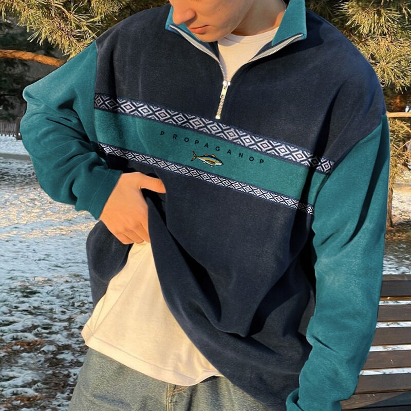 Pullover mit halbem Reißverschluss – Lässig – Oversized – Sweatshirt – Herren-Pullover mit Viertelreißverschluss-HauteBerlin