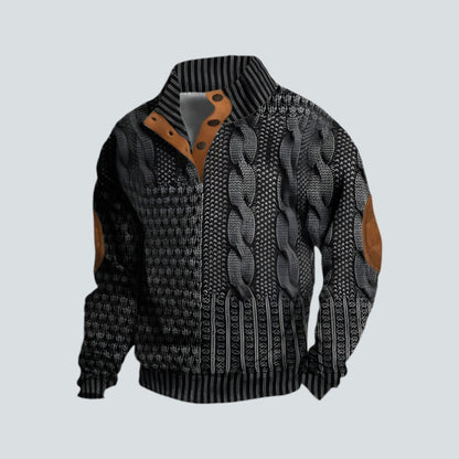 Pullover – warmer Herrenpullover mit lockerer Passform und vierteljährlicher Knopfleiste-HauteBerlin