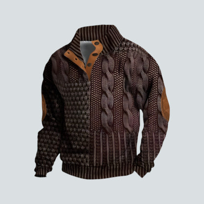Pullover – warmer Herrenpullover mit lockerer Passform und vierteljährlicher Knopfleiste-HauteBerlin