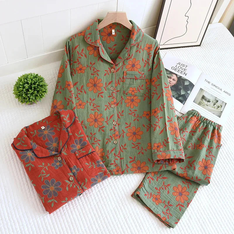 Pyjama Set | Floral | Langarm | Leinen Kleidung | Nachtwäsche für Frauen-HauteBerlin