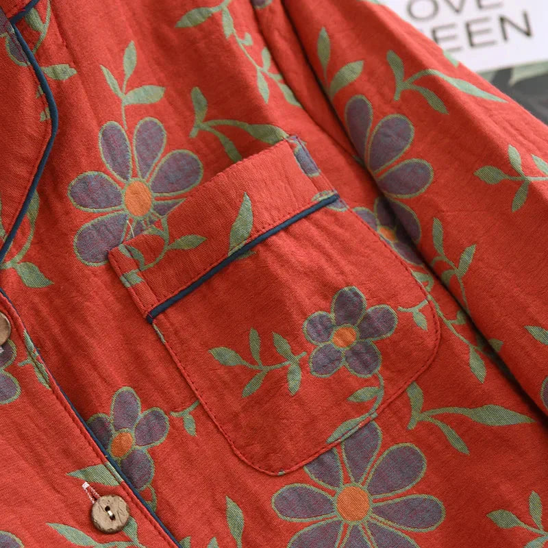 Pyjama Set | Floral | Langarm | Leinen Kleidung | Nachtwäsche für Frauen-HauteBerlin