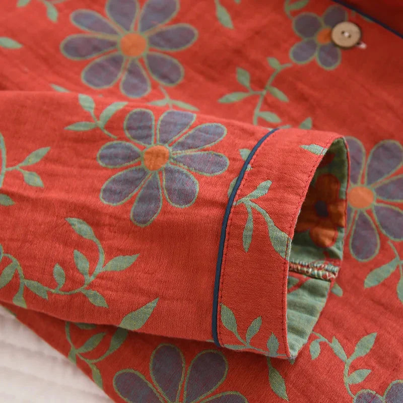 Pyjama Set | Floral | Langarm | Leinen Kleidung | Nachtwäsche für Frauen-HauteBerlin