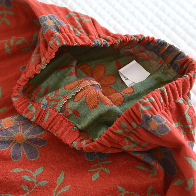 Pyjama Set | Floral | Langarm | Leinen Kleidung | Nachtwäsche für Frauen-HauteBerlin
