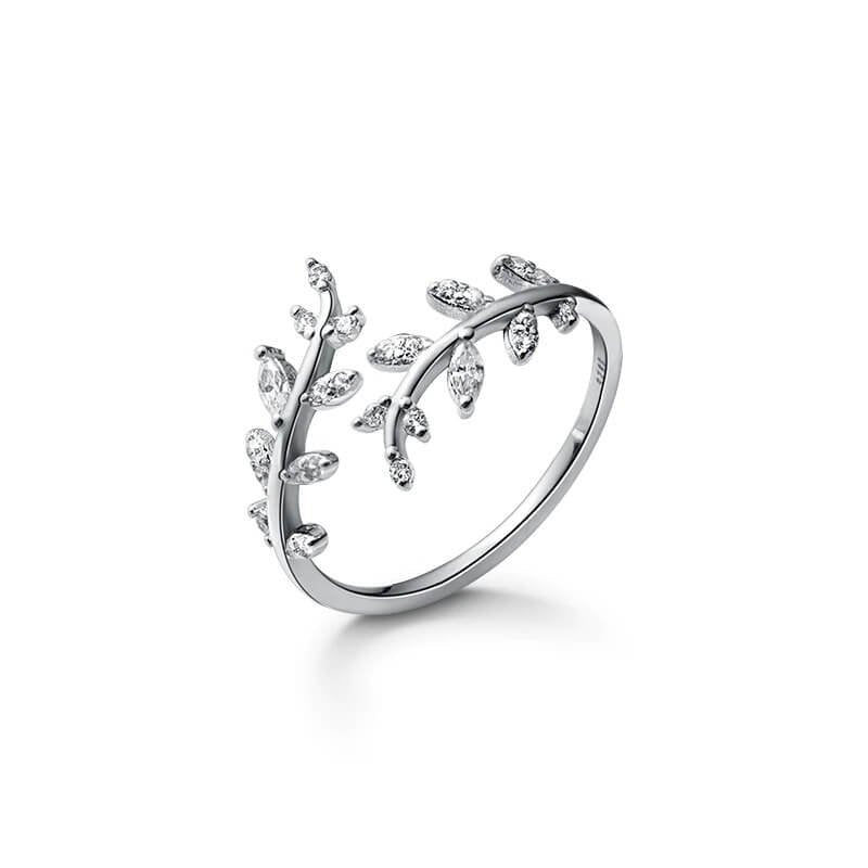 Ring Damen Gold | Blattform mit Zirkonia | Verstellbar-HauteBerlin
