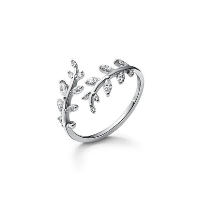 Ring Damen Gold | Blattform mit Zirkonia | Verstellbar-HauteBerlin