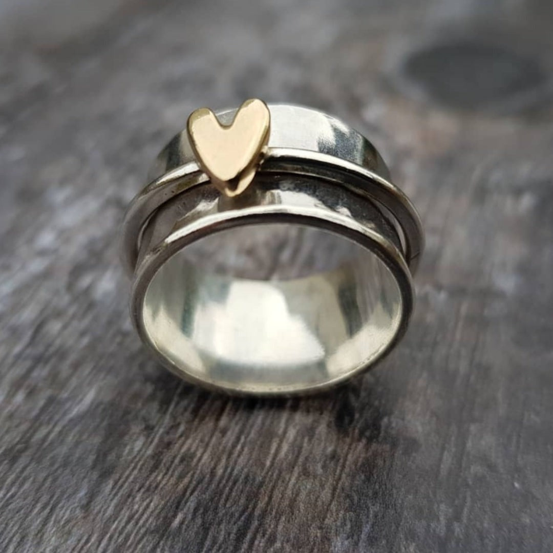 Ring Damen Silberfarben | Goldenes Herz | Drehbar | Anti Stress-HauteBerlin