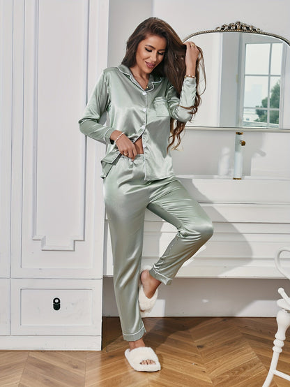Satin-Pyjama | Langarm | Seidiges Satin-Set-HauteBerlin