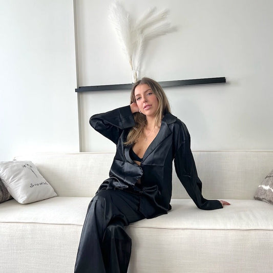 Schlafanzug Damen | Satin Langarm | Oversized Zweiteilig-HauteBerlin