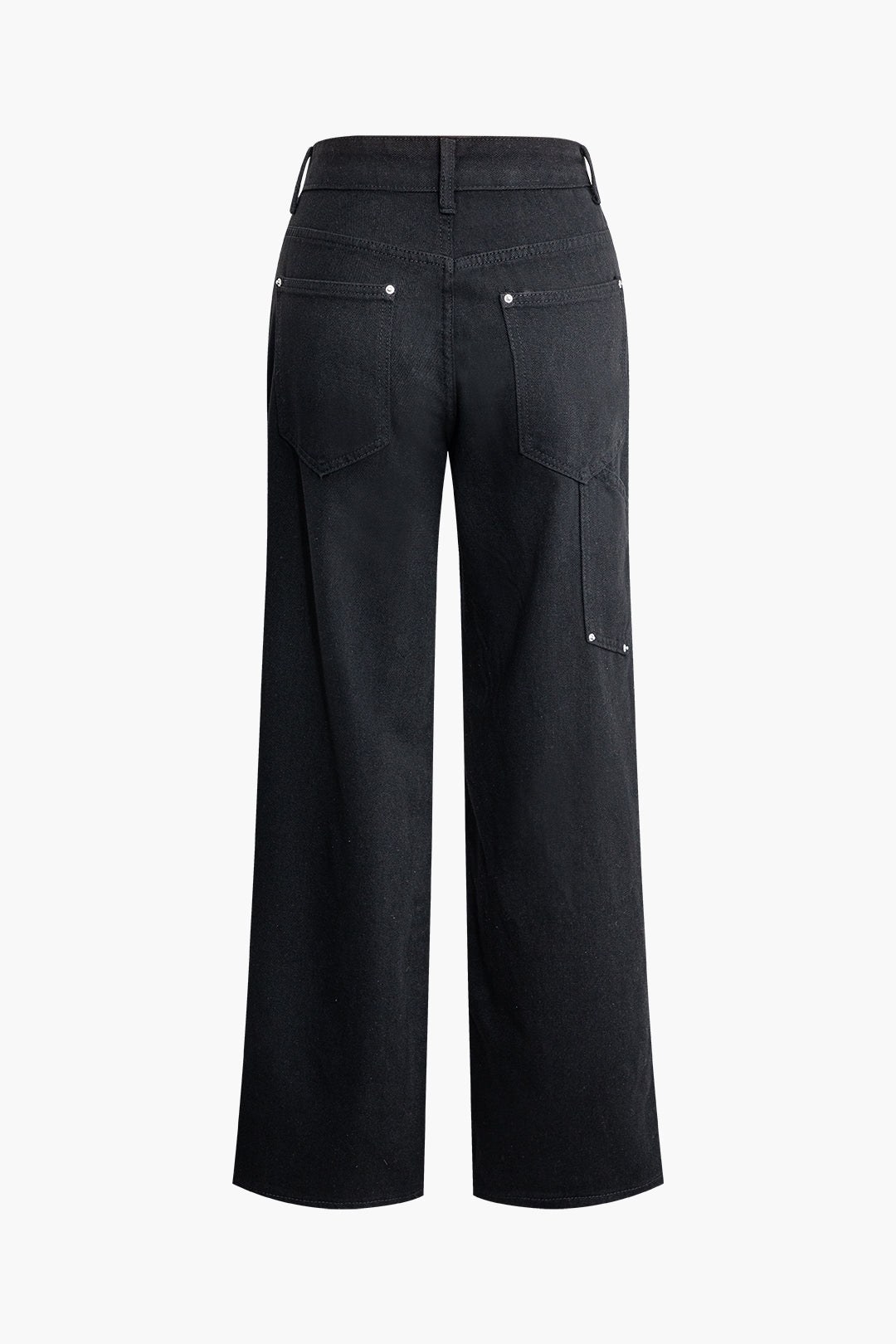 Schwarze Jeans – Hohe Taille – Nietenverzierung – Weite Hosenbeine – Weite Damenjeans-HauteBerlin