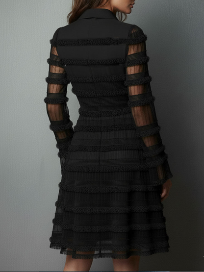 Schwarzes Kleid - Langes Kleid mit durchsichtigen Ärmeln-HauteBerlin