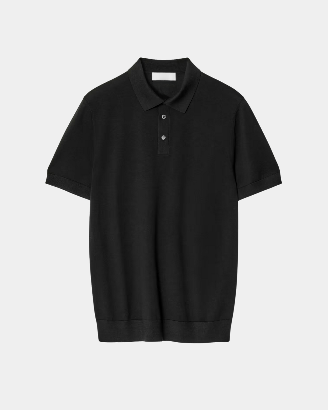 Schwarzes Polohemd – mit Knopfleiste – aus Strick – T-Shirt mit Kragen – Herren-Polohemd-HauteBerlin
