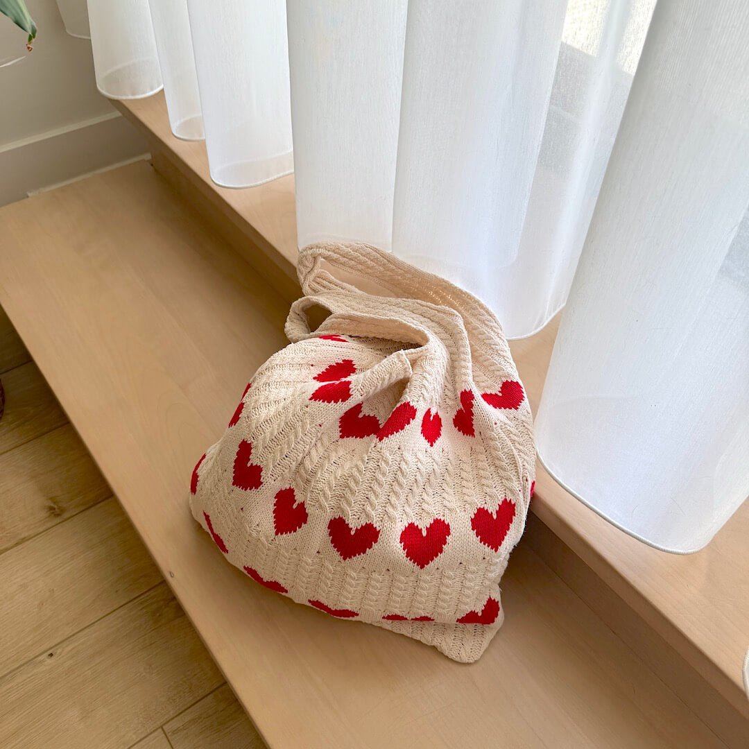 Shopper Tasche Damen | Gehäkelt mit Herzen | Sommer Strick-HauteBerlin