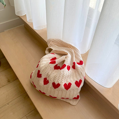 Shopper Tasche Damen | Gehäkelt mit Herzen | Sommer Strick-HauteBerlin