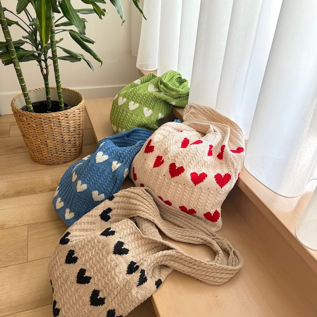 Shopper Tasche Damen | Gehäkelt mit Herzen | Sommer Strick-HauteBerlin