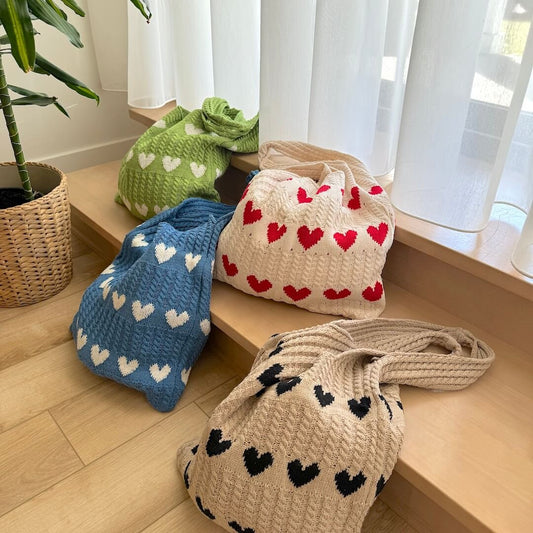 Shopper Tasche Damen | Gehäkelt mit Herzen | Sommer Strick-HauteBerlin