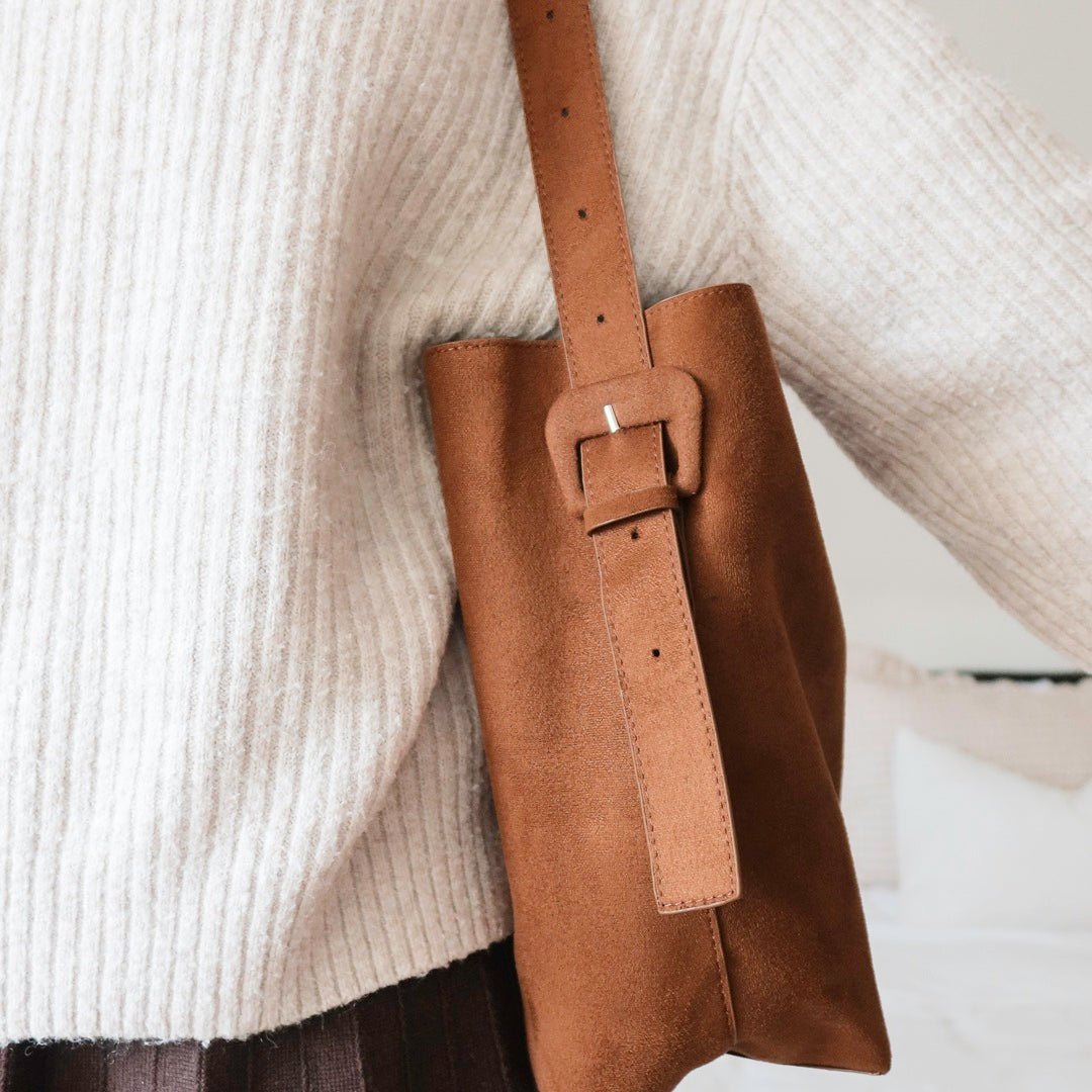 Shopper Tasche | Wildleder Optik | Braune Schultertasche-HauteBerlin