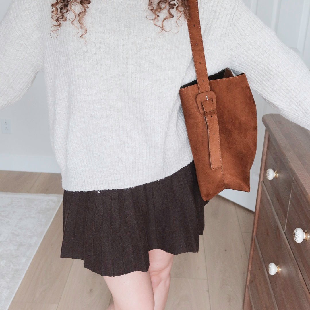 Shopper Tasche | Wildleder Optik | Braune Schultertasche-HauteBerlin