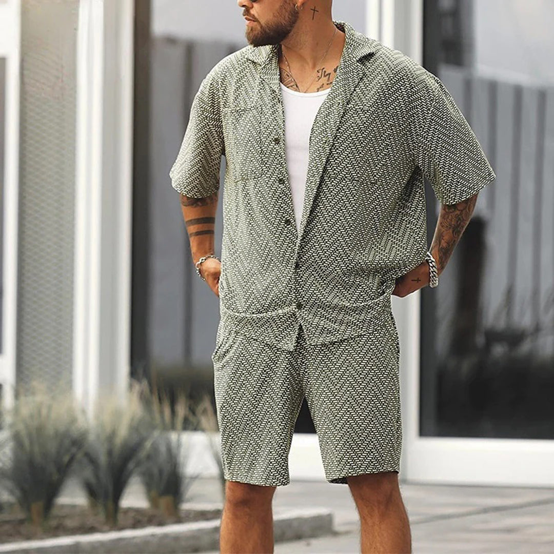 Shorts und Hemd im Set | Knopfleiste | Kurze Ärmel | Zweiteiliges Set | Sommerkleidung für Männer-HauteBerlin