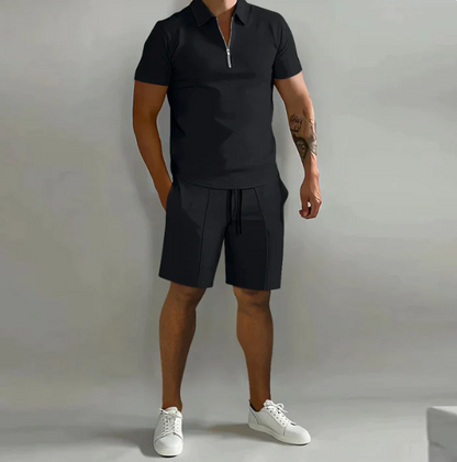 Shorts und Shirt Set | Quarter Zip | Kurzarm | Zweiteiliges Set | Herren Sommerkleidung-HauteBerlin