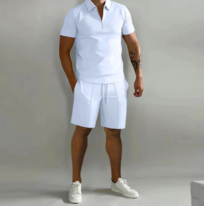 Shorts und Shirt Set | Quarter Zip | Kurzarm | Zweiteiliges Set | Herren Sommerkleidung-HauteBerlin
