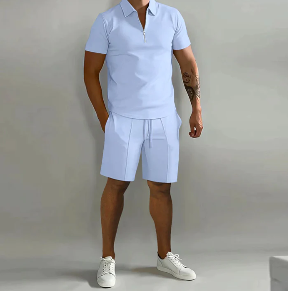 Shorts und Shirt Set | Quarter Zip | Kurzarm | Zweiteiliges Set | Herren Sommerkleidung-HauteBerlin