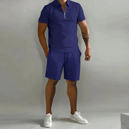 Shorts und Shirt Set | Quarter Zip | Kurzarm | Zweiteiliges Set | Herren Sommerkleidung-HauteBerlin