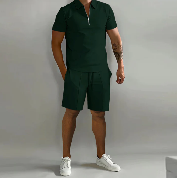 Shorts und Shirt Set | Quarter Zip | Kurzarm | Zweiteiliges Set | Herren Sommerkleidung-HauteBerlin