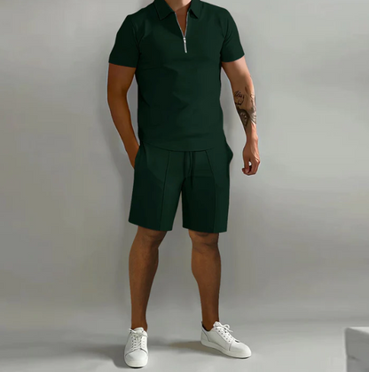 Shorts und Shirt Set | Quarter Zip | Kurzarm | Zweiteiliges Set | Herren Sommerkleidung-HauteBerlin