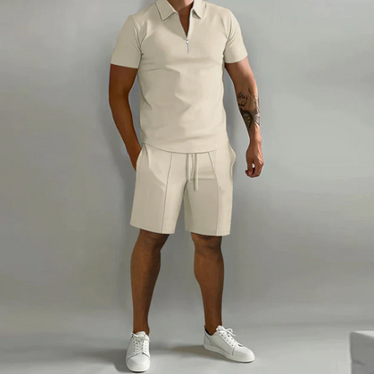 Shorts und Shirt Set | Quarter Zip | Kurzarm | Zweiteiliges Set | Herren Sommerkleidung-HauteBerlin