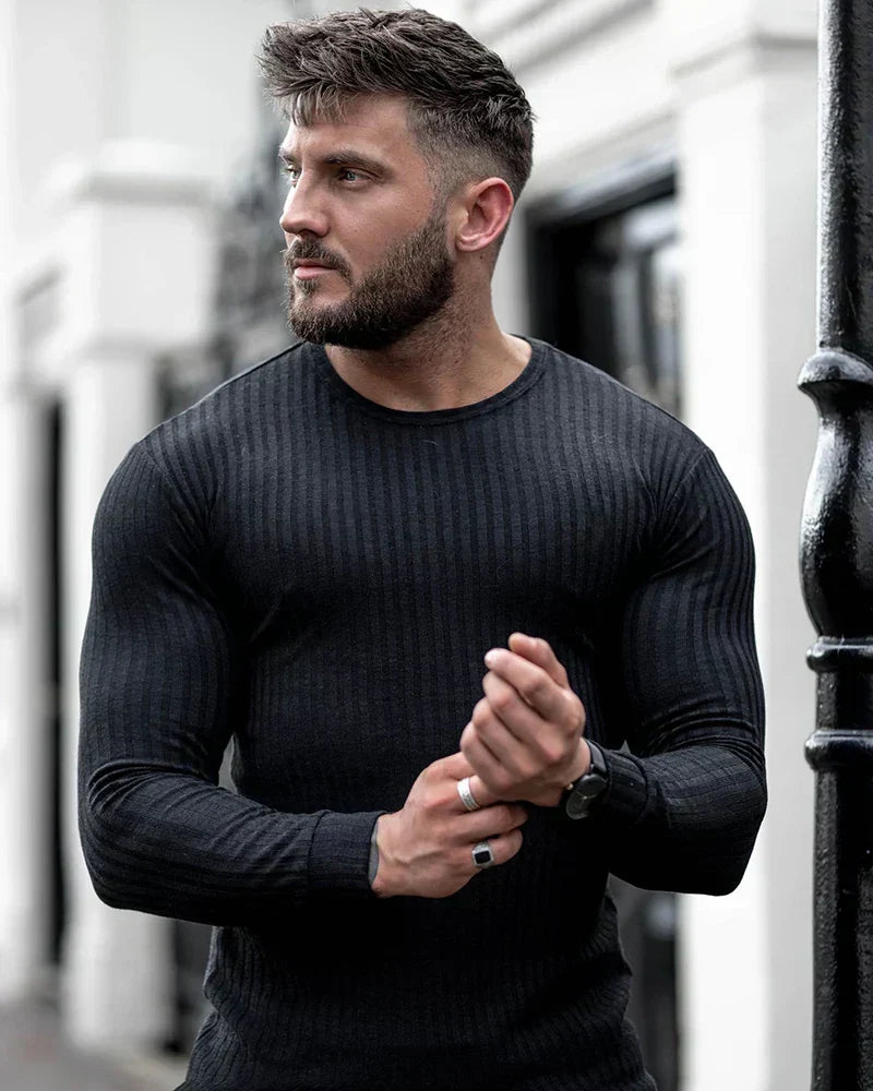 Slim Fit Pullover | Gerippt | Langarm | Strickpullover | Herrenbekleidung-HauteBerlin