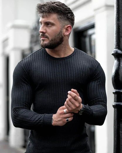 Slim Fit Pullover | Gerippt | Langarm | Strickpullover | Herrenbekleidung-HauteBerlin