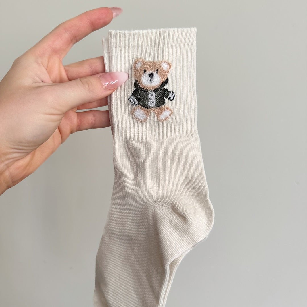 Socken Damen | Bestickt mit Bär | 5 Paar Baumwolle-HauteBerlin