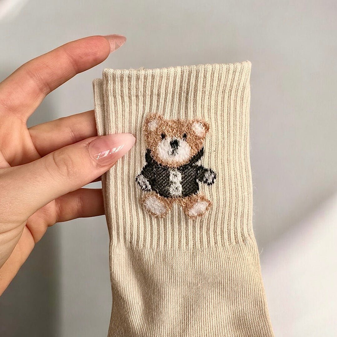 Socken Damen | Bestickt mit Bär | 5 Paar Baumwolle-HauteBerlin