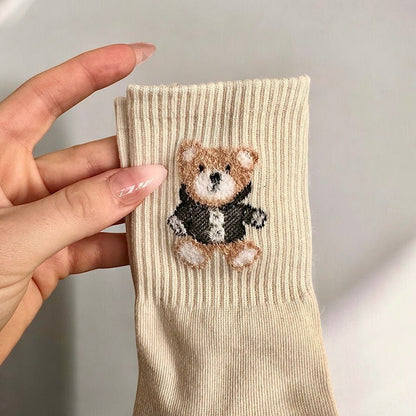 Socken Damen | Bestickt mit Bär | 5 Paar Baumwolle-HauteBerlin