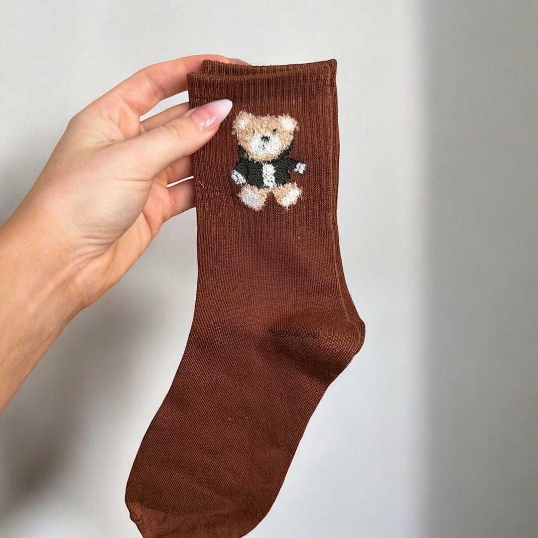 Socken Damen | Bestickt mit Bär | 5 Paar Baumwolle-HauteBerlin